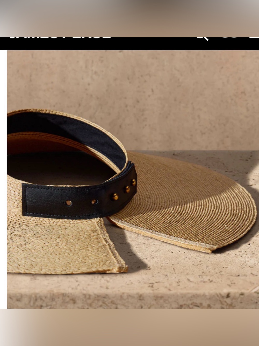 Janessa Leone Birdie Visor Sun Hat Natural Raffia Visor with Black Leather Trim - Picture 2 of 9